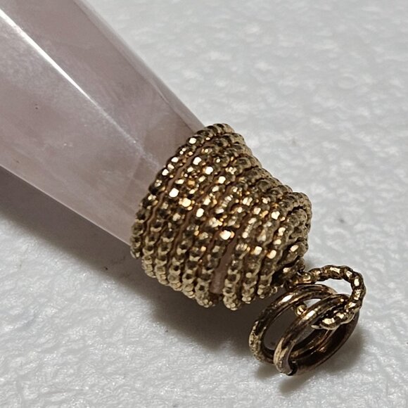 Natural Rose Quartz Gemstone Pendant Gold Tone Cap Loop Spiritual Healing - Picture 2 of 3